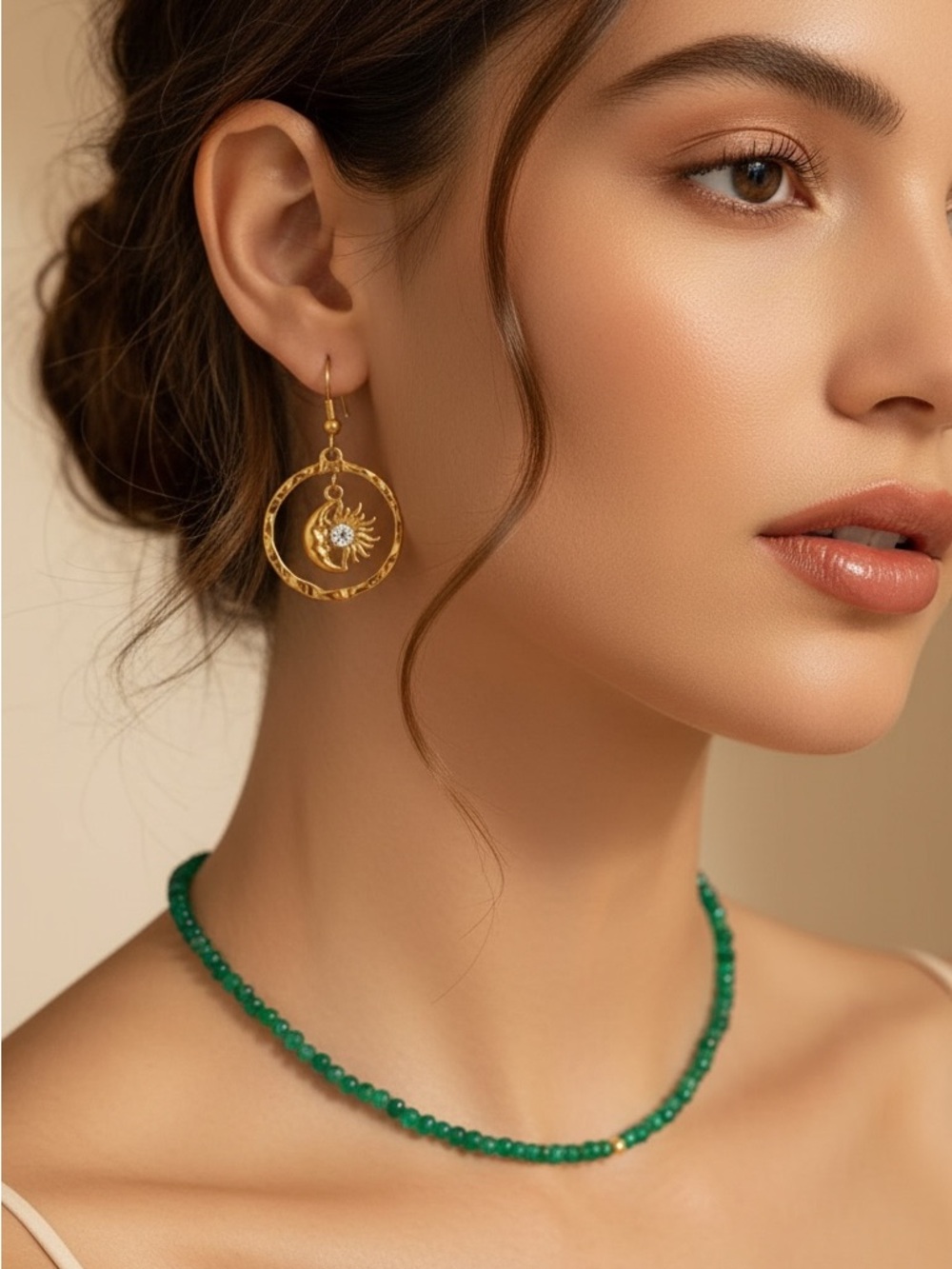 18k Gold Plated Sunburst Sun and Moon Hoop Earrings. New.